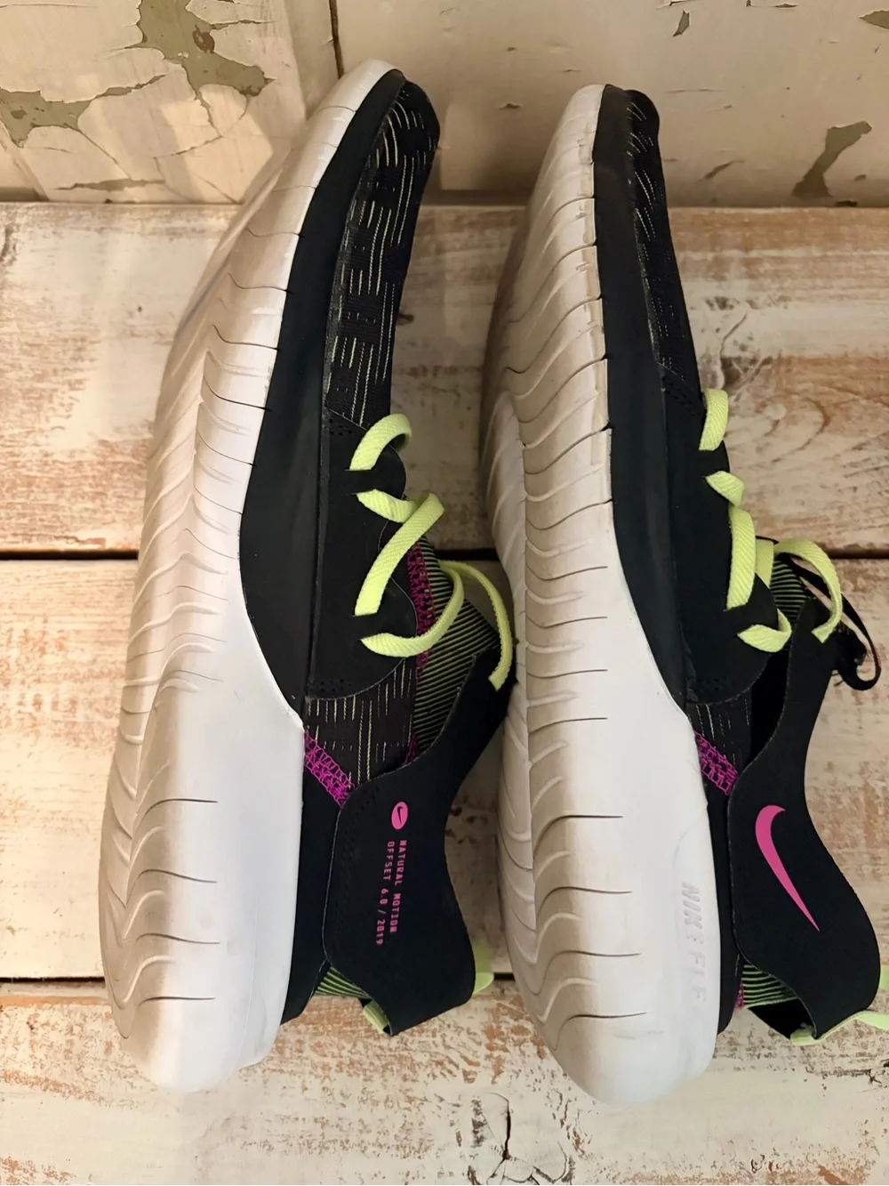 Nike Kids Black Sneakers with Neon Green Laces & Pink Swoosh